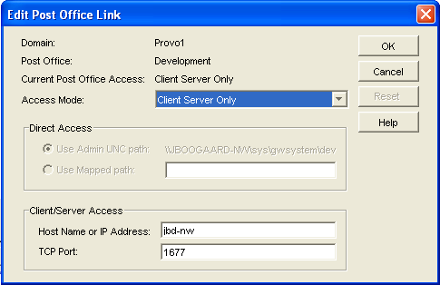 Edit Post Office Link dialog box
