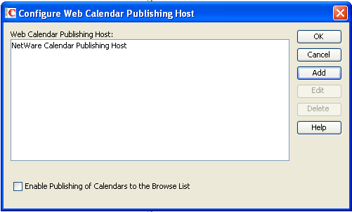 Configure Web Calendar Publishing Host dialog box