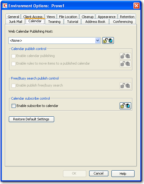 Environment Options: Calendar dialog box