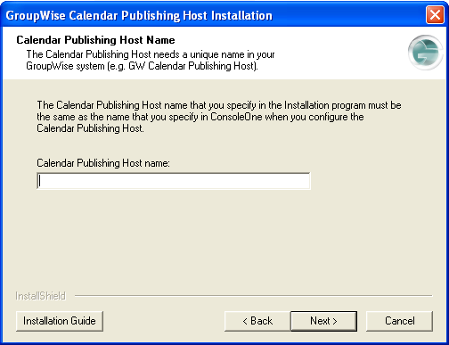 GroupWise Calendar Publishing Host Installation dialog box
