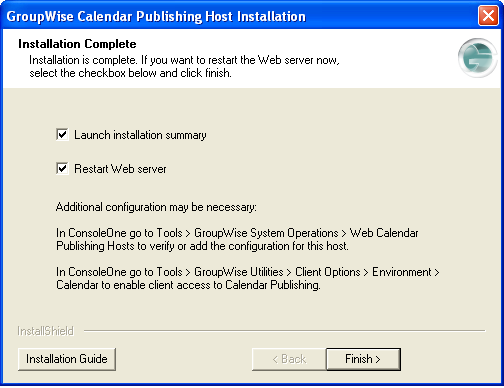 Installation Complete page
