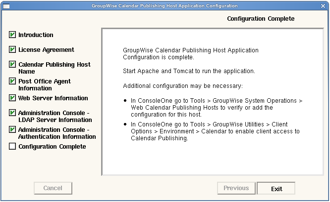 Configuration Complete page
