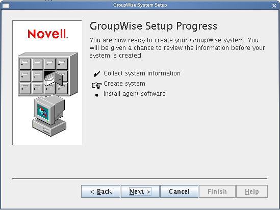 GroupWise Setup Progress: Create System page