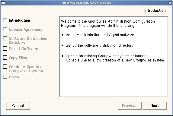 Introduction page in the GroupWise Installation page on Linux