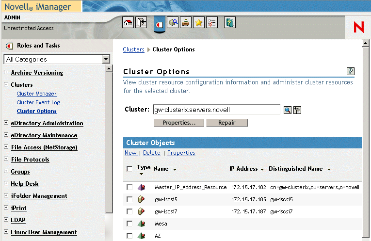 Cluster Objects list