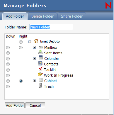 Manage Folders view