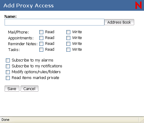 Security Options dialog box with the Proxy Access tab open