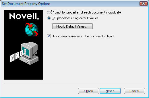 Set Document Property Options dialog box
