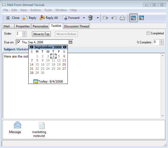 Tasklist showing the due on calendar