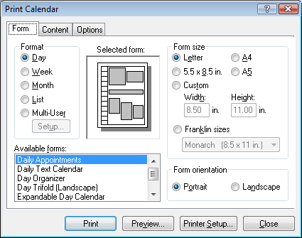 Printingcalendar on Groupwise 8 Windows Client User Guide   Printing A Calendar