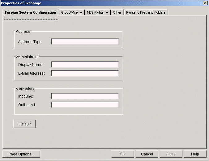Foreign System Configuration page