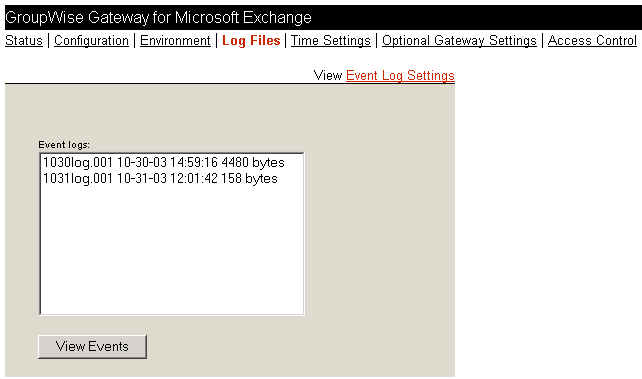 Web console Log Files page