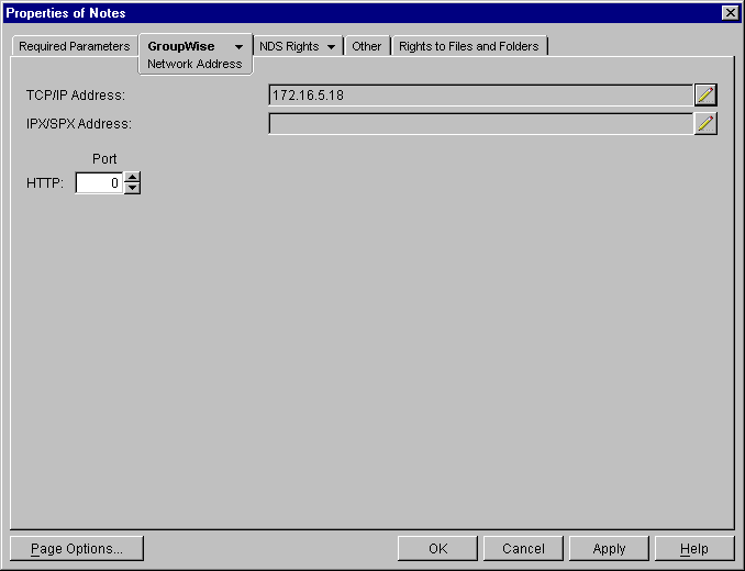 Network Address page