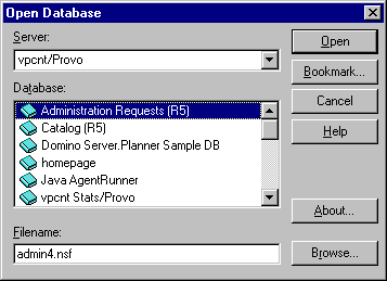 Open Database dialog box