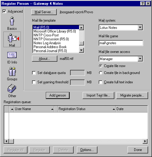 Register Person dialog box