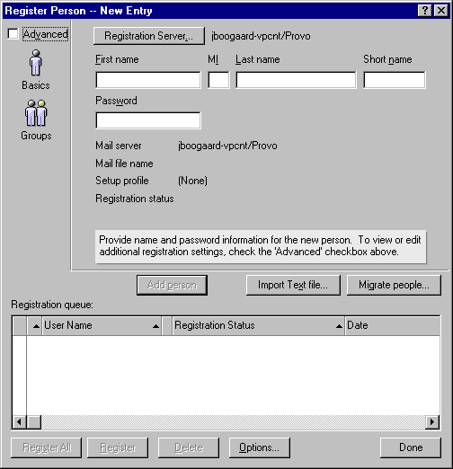 Register Person dialog box