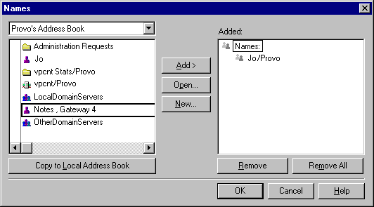 Names dialog box