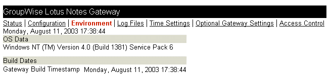 Web console Environment page
