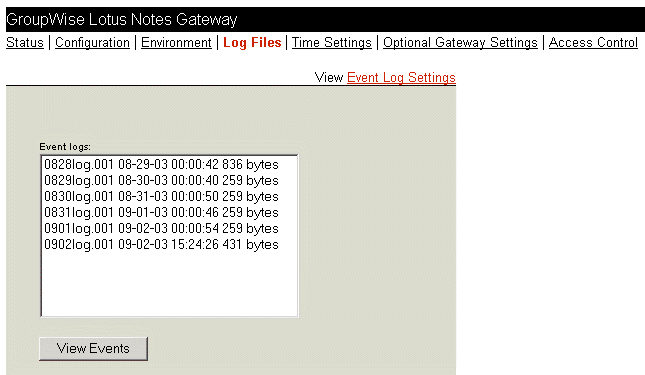 Web console Log Files page