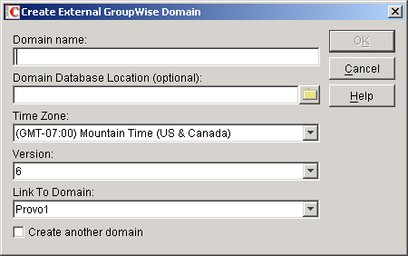 Create External Domain dialog box