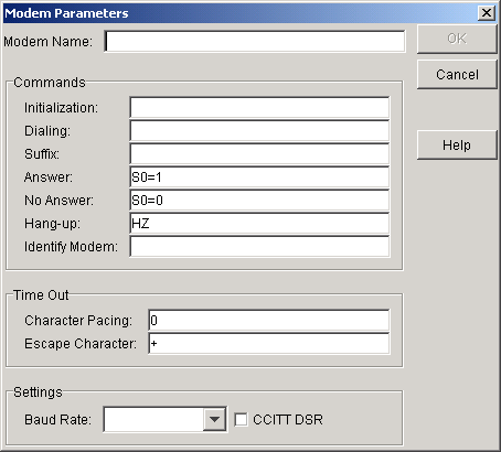 Modem Parameters dialog box