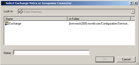  Select Exchange Notes or GroupWise Connector dialog box