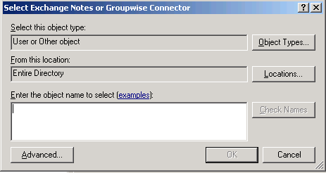 Select Exchange, Notes, or GroupWise Connector dialog box