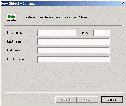 New Object - Contact dialog box
