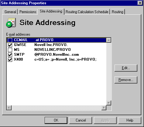 Site Addressing tab