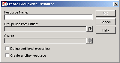 Create GroupWise Resource dialog box