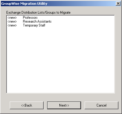 Migration Utility distribution list/group dialog box