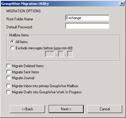 Migration Utility options