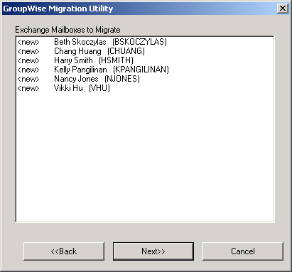 Migration Utility user list