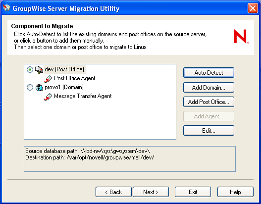 Component to Migration page with the results of Auto-Detect listed