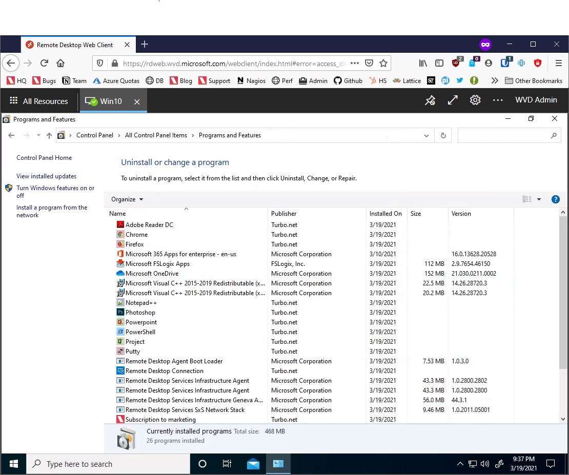 AVD Subscribed Applications
