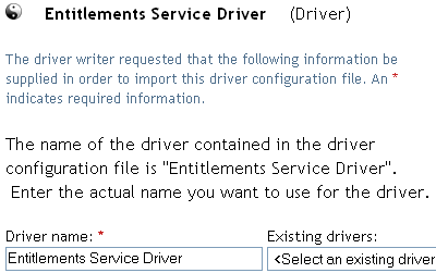 The edit box to name the Entitlements Service driver