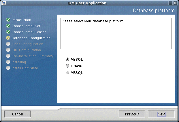 Select the database platform