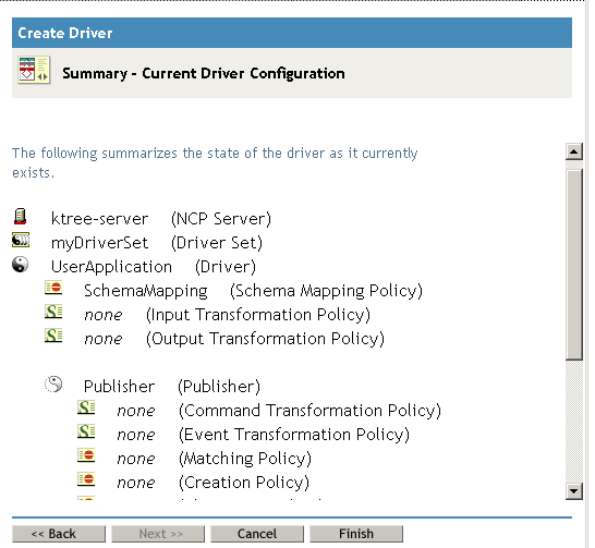 Configuration summary screen