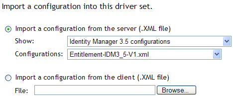 The drop-down option to select Entitlement-IDM3_5-V1.xml