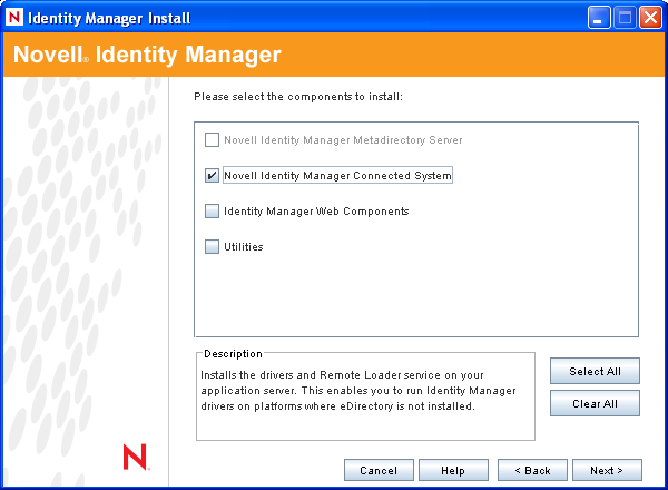 Novell Identity Manager Connect System install dialog box