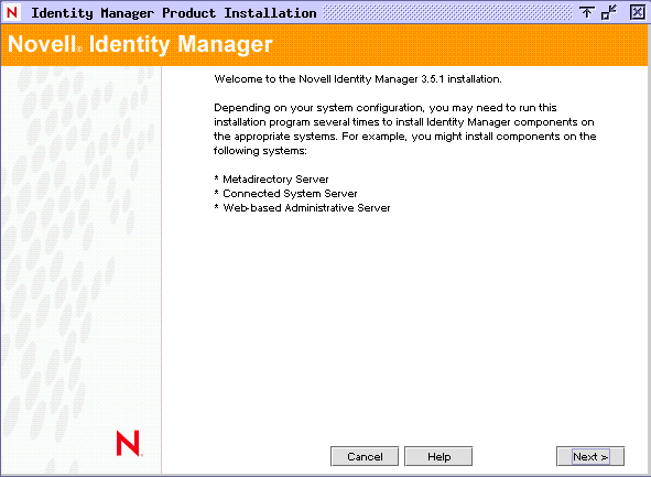 Identity Manager Welcome page