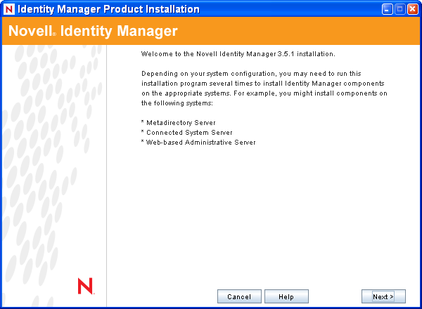 The Identity Manager Product Installation page