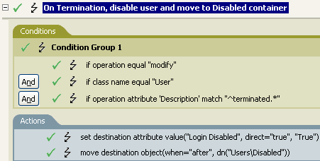 Policy to disable a user upon termination