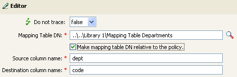 Mapping table DN, source column name, and destination column name