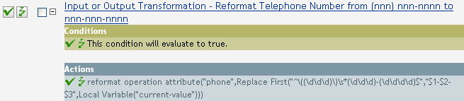 Input or Output Transformation - reformat telephone number from (nnn) nnn-nnnn to nnn-nnn-nnnn