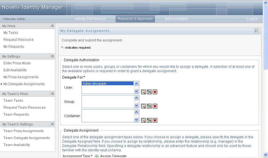 My Delegate Assignments page 
