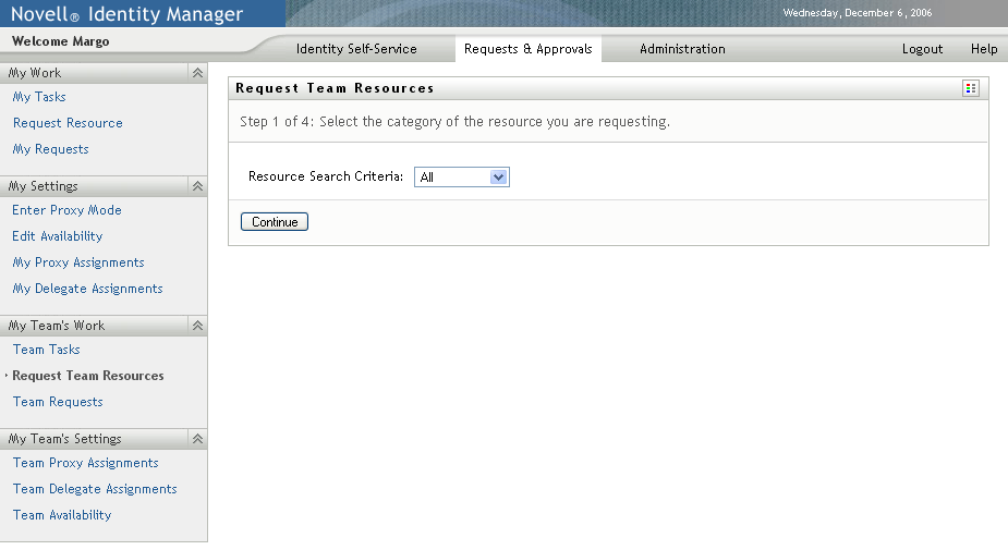 Resource Search Criteria selection list 