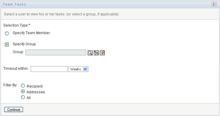 Specify Group radio button 