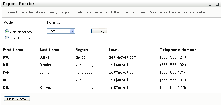 The Export page