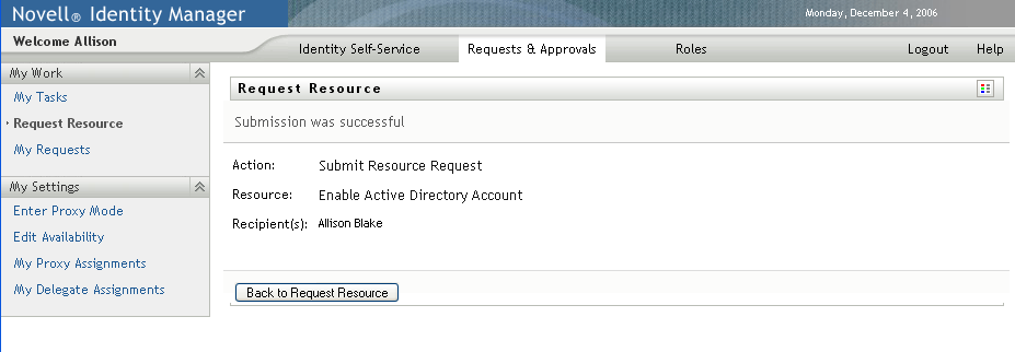 Request Resource status message 